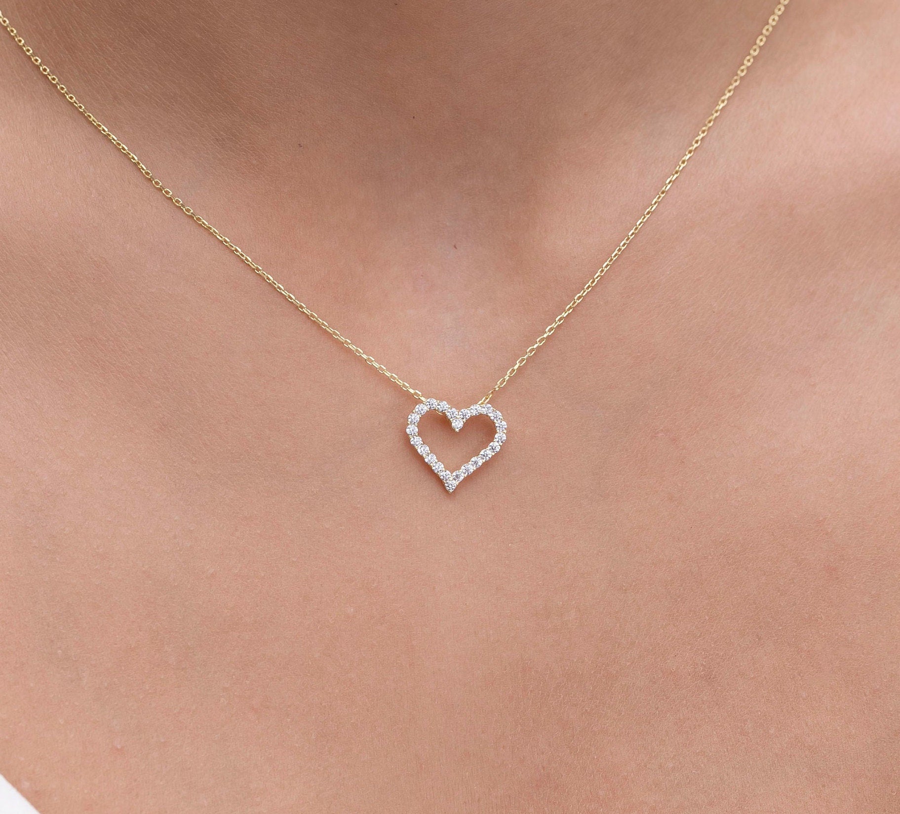 0.50 ct Diamond Heart Necklace / 14k Gold Diamond Love Necklace / Layer Necklace / Birthday Graduation Anniversary Bridal Gift / Moissanite