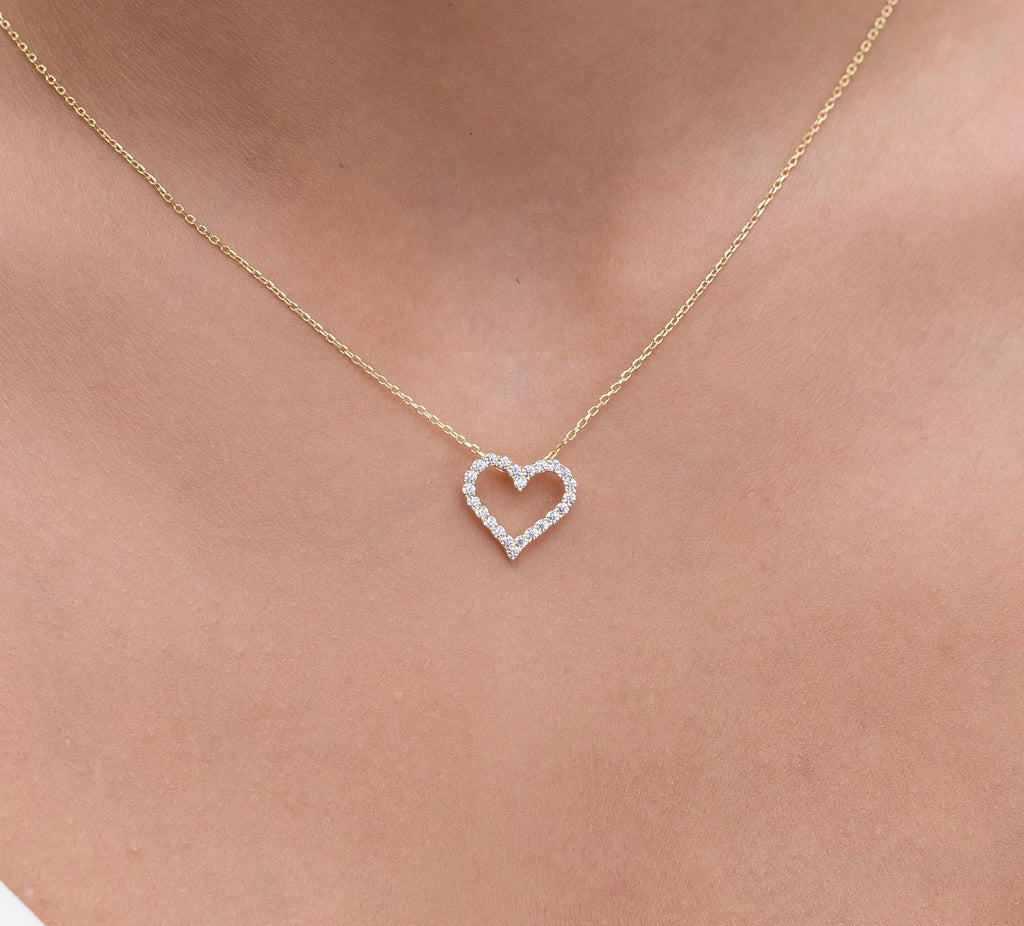 0.50 ct Diamond Heart Necklace / 14k Gold Diamond Love Necklace / Layer Necklace / Birthday Graduation Anniversary Bridal Gift / Moissanite