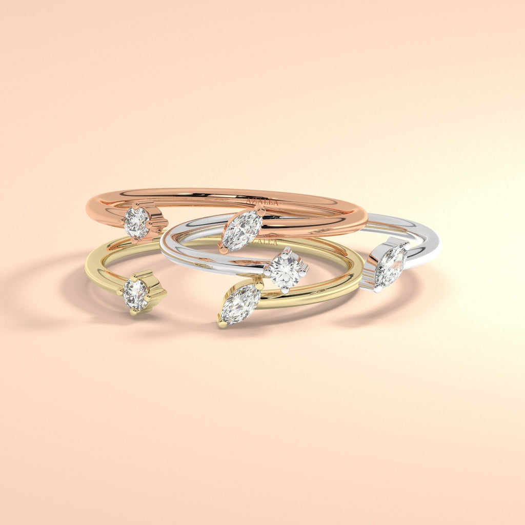 Diamond Cuff Ring / 14k Gold Diamond Cuff Band / Marquise and Round Diamond Cuff Ring / Diamond Wedding Ring / Diamond Stacking Ring