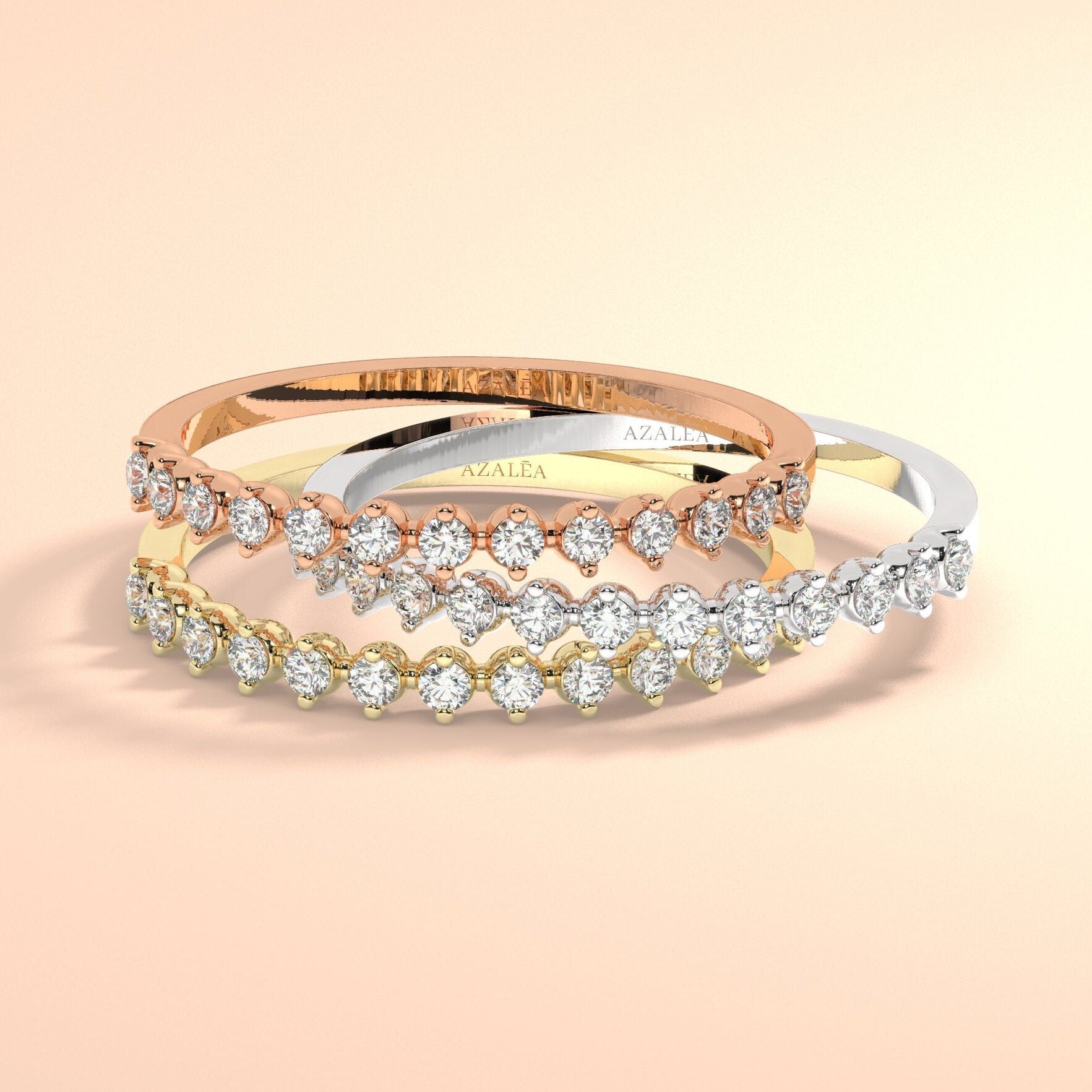 Diamond Half Eternity Wedding Ring / 14k Gold Round Diamond Wedding Band / Engagement Ring / Diamond Stacking Ring / Wedding Ring