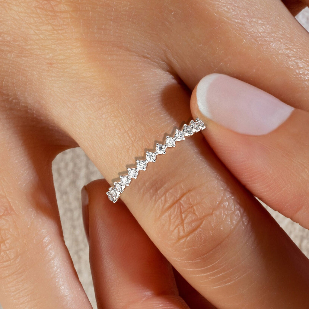 Diamond Half Eternity Wedding Ring / 14k Gold Round Diamond Wedding Band / Engagement Ring / Diamond Stacking Ring / Wedding Ring