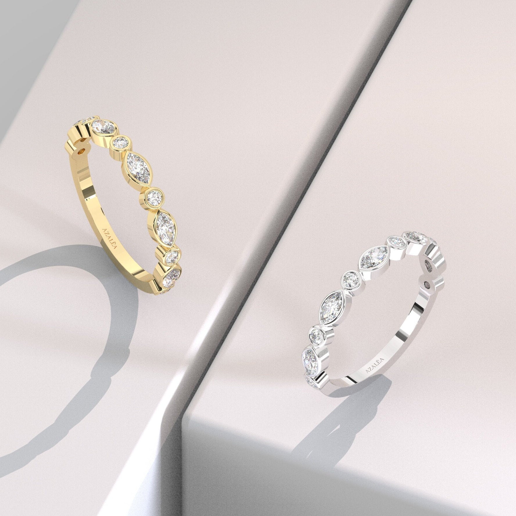 Diamond Eternity Band / 14k Gold Alternating Diamond Eternity Wedding Band / Bezel set wedding band / Diamond Stacking Ring / Birthday Gift