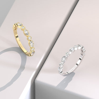 Diamond Eternity Band / 14k Gold Alternating Diamond Eternity Wedding Band / Bezel set wedding band / Diamond Stacking Ring / Birthday Gift