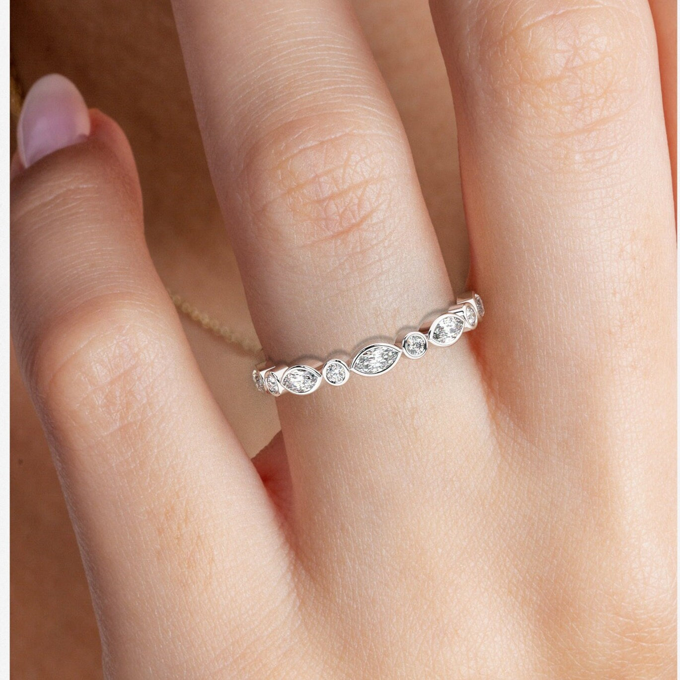 Diamond Eternity Band / 14k Gold Alternating Diamond Eternity Wedding Band / Bezel set wedding band / Diamond Stacking Ring / Birthday Gift