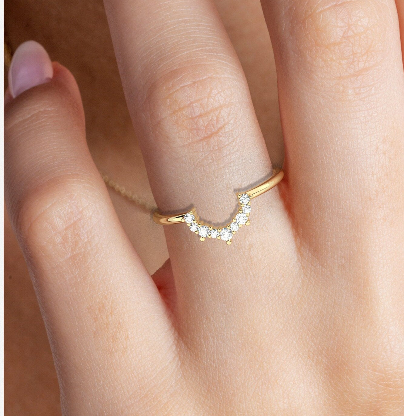 Curved Diamond Wedding Band / 14k Gold Diamond Nesting Ring / Bridal Jewelry / Engagement / Anniversary / Wedding ring set / Gift / Matching