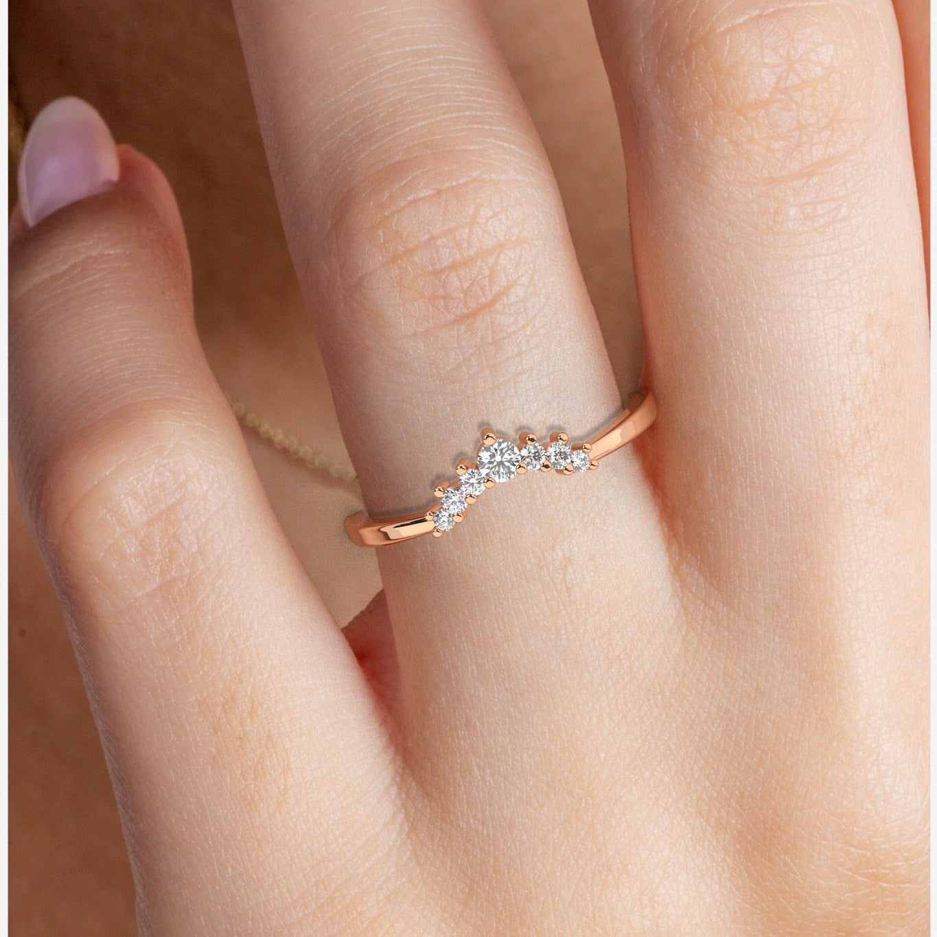 Curved Diamond Wedding Band / 14k Gold Round Diamond Stacking Ring / Diamond Wedding Band / Stacking Ring / Engagement Rings / Gift for Her