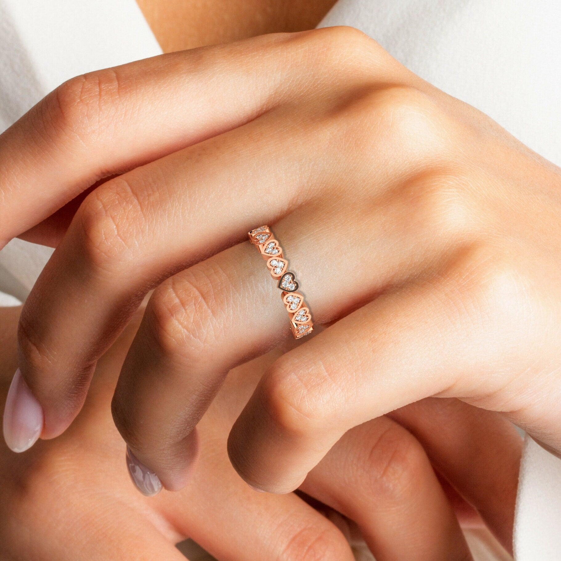 14k Gold Eternity Heart Stacking Ring / Love Ring / Anniversary Gift / Birthday Gift / Diamond Gift Ideas Heart / Women's Wedding Band