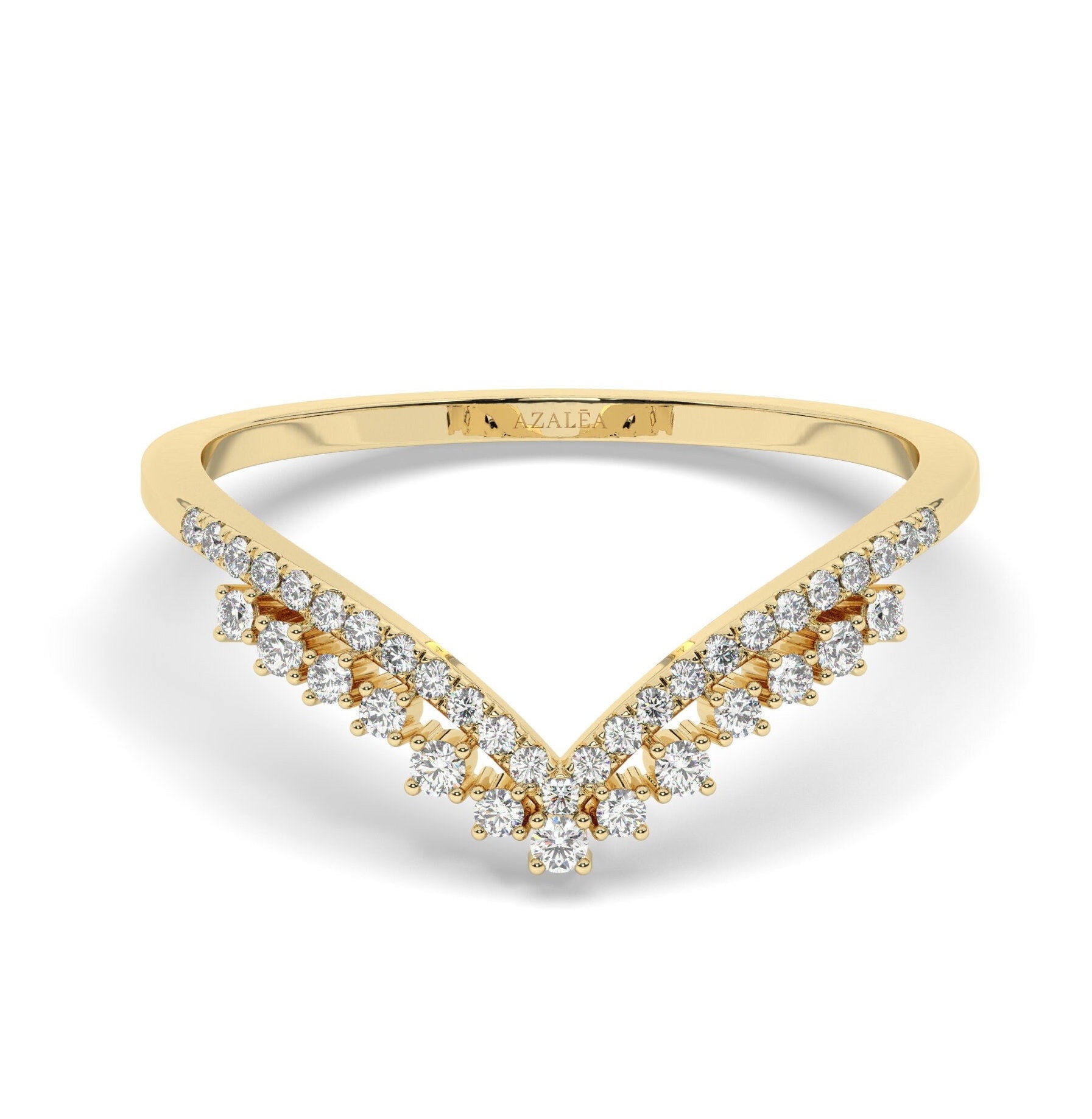 Curved Diamond Wedding Band / 14k Gold Diamond Cluster Wedding Ring / Diamond V Ring / Wedding Ring / Stacking Ring / Engagement Ring