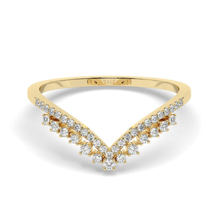 Curved Diamond Wedding Band / 14k Gold Diamond Cluster Wedding Ring / Diamond V Ring / Wedding Ring / Stacking Ring / Engagement Ring