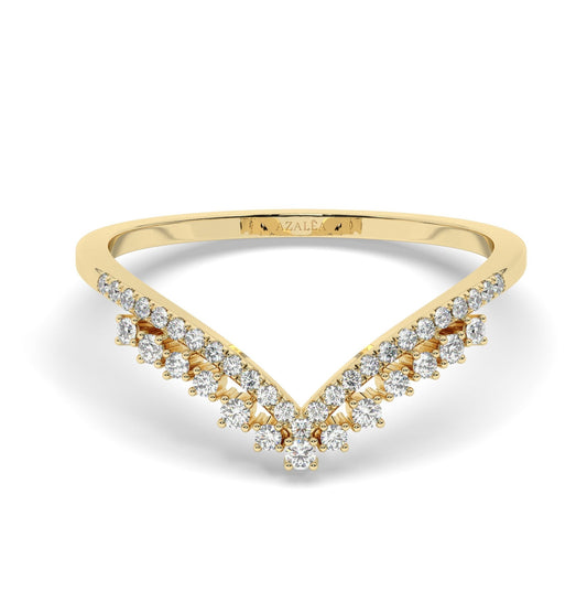 Curved Diamond Wedding Band / 14k Gold Diamond Cluster Wedding Ring / Diamond V Ring / Wedding Ring / Stacking Ring / Engagement Ring