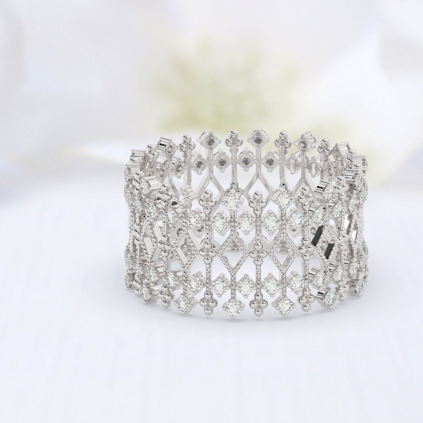 Unique Diamond Statement Ring / 14k Gold and Diamond / Stacking Ring / Diamond Bridal Gift Ideas