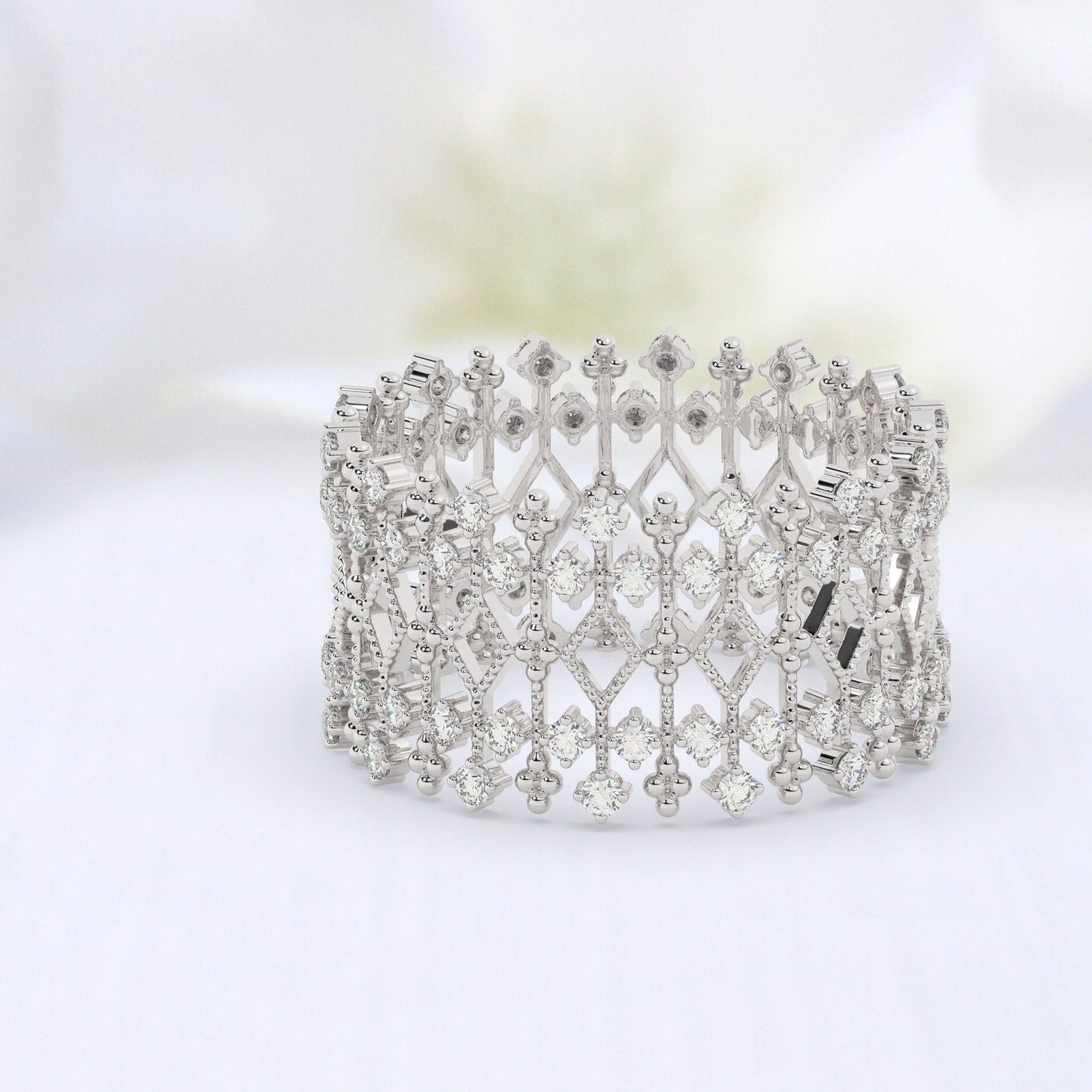 Unique Diamond Statement Ring / 14k Gold and Diamond / Stacking Ring / Diamond Bridal Gift Ideas