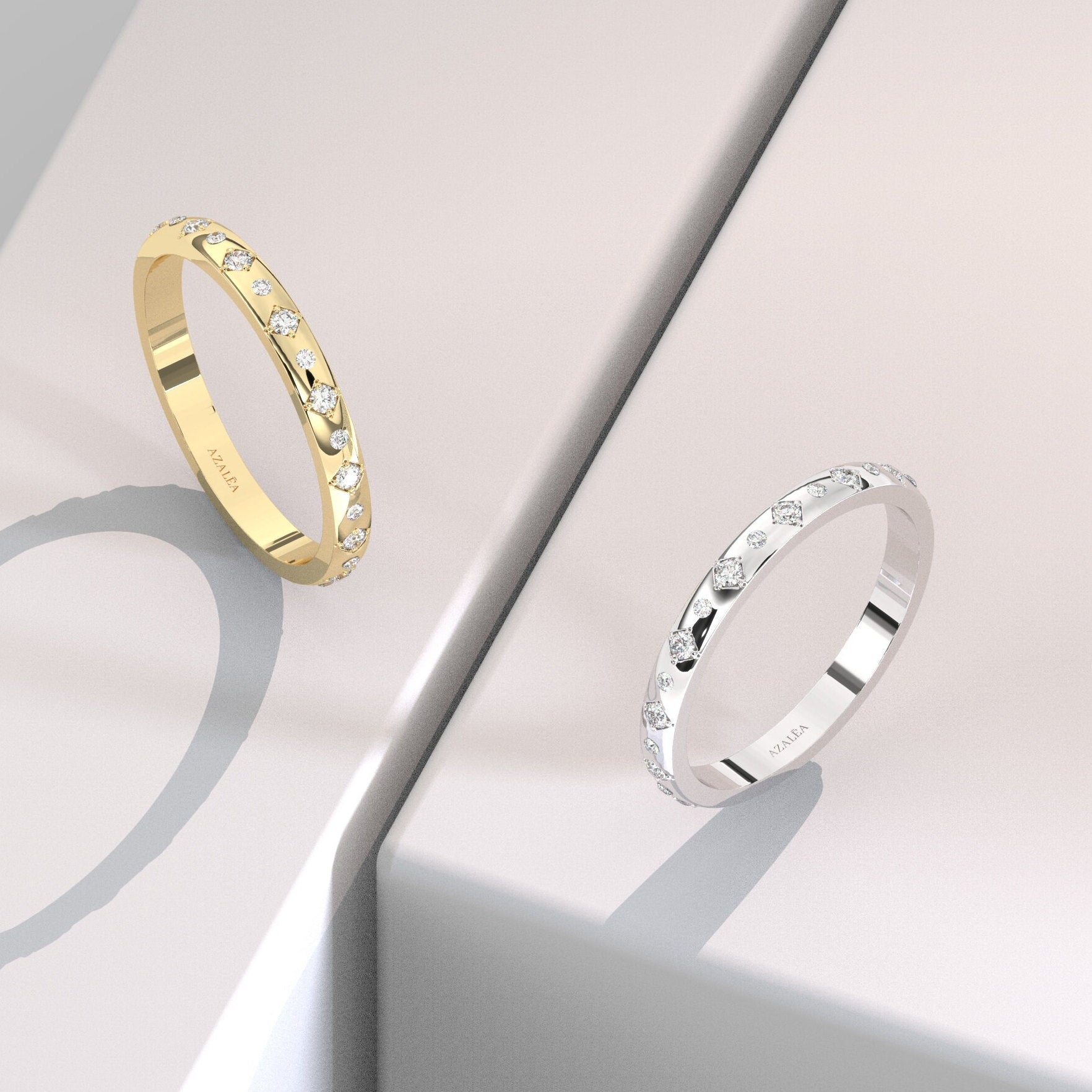 Diamond Eternity Wedding Band / 14k Gold Engraved Diamond Stacking Ring / Engraved Round Diamond Stackable Ring / Anniversary Gift Ideas