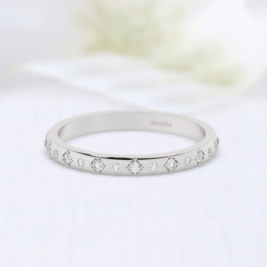 Diamond Eternity Wedding Band / 14k Gold Engraved Diamond Stacking Ring / Engraved Round Diamond Stackable Ring / Anniversary Gift Ideas