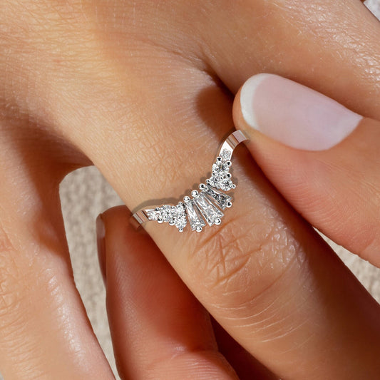Curved Diamond Wedding Band / 14k Gold Curved Baguette Ring / Diamond Wedding Band / Stacking Ring / Anniversary Ring / Engagement Ring