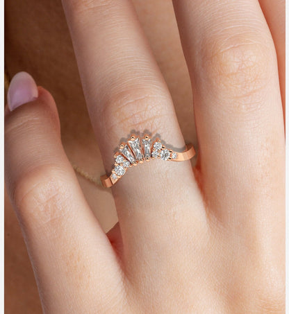 Curved Diamond Wedding Band / 14k Gold Curved Baguette Ring / Diamond Wedding Band / Stacking Ring / Anniversary Ring / Engagement Ring