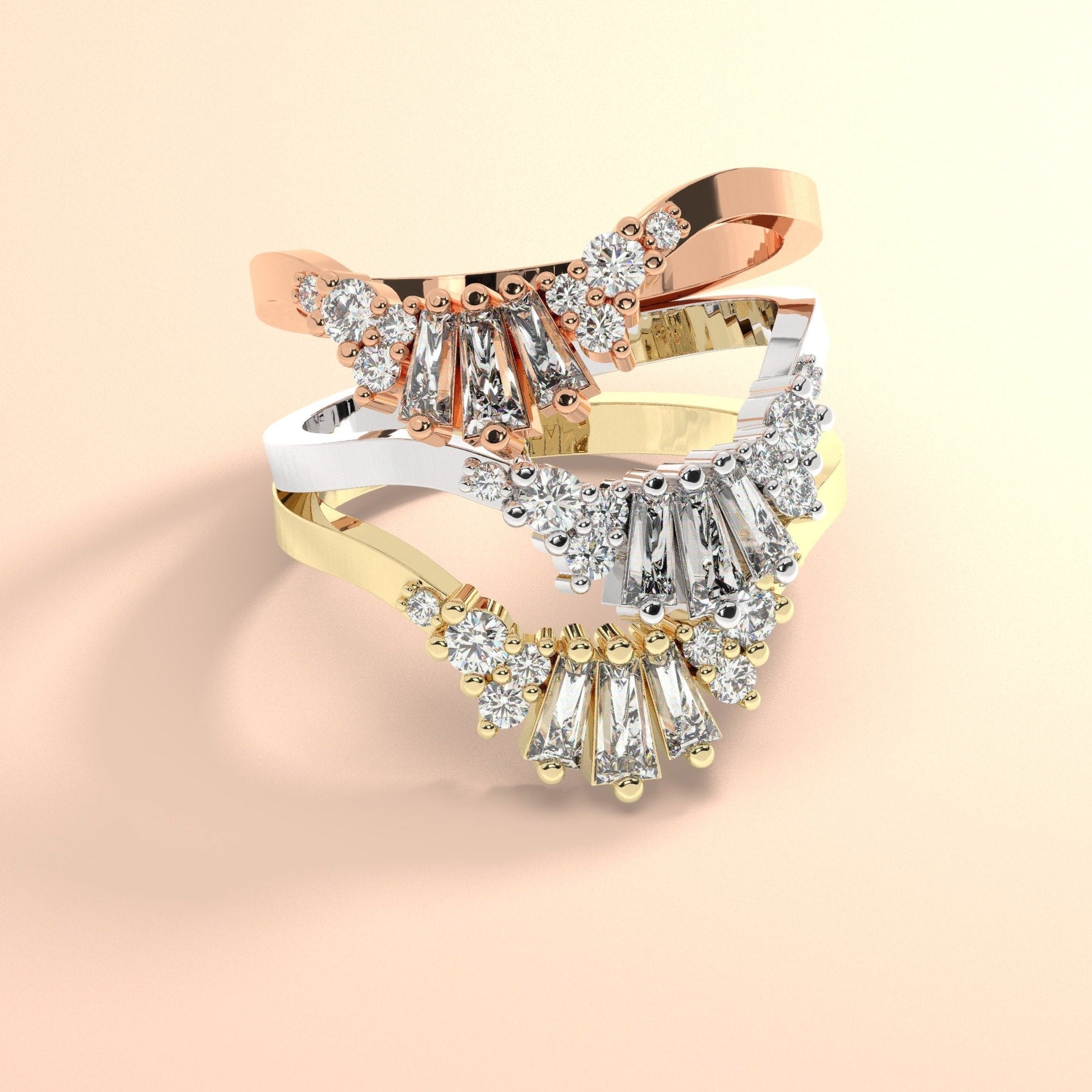 Curved Diamond Wedding Band / 14k Gold Curved Baguette Ring / Diamond Wedding Band / Stacking Ring / Anniversary Ring / Engagement Ring