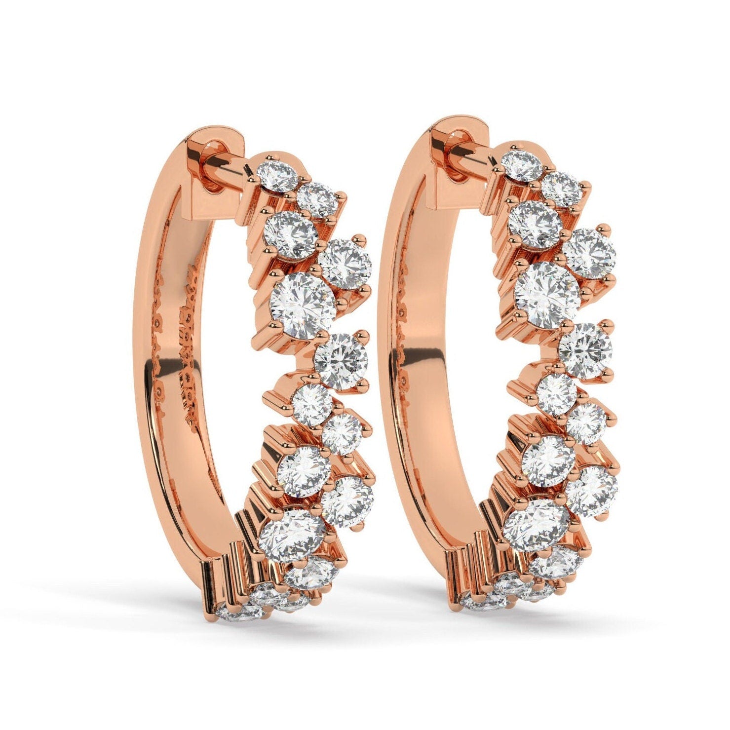 Diamond Cluster Hoop Earrings / 14k Gold and Diamond Huggie Earrings / Dainty Diamond Huggies / Unique Diamond Huggies