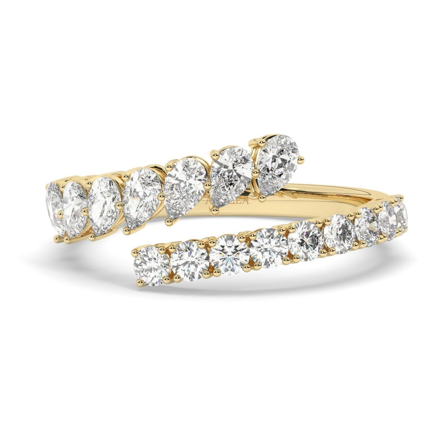 Pear and Round Diamond Cuff Ring / 14k Gold Diamond Wedding Ring / Diamond Cuff Ring / Pear Diamond Statement Ring / Birthday Wedding