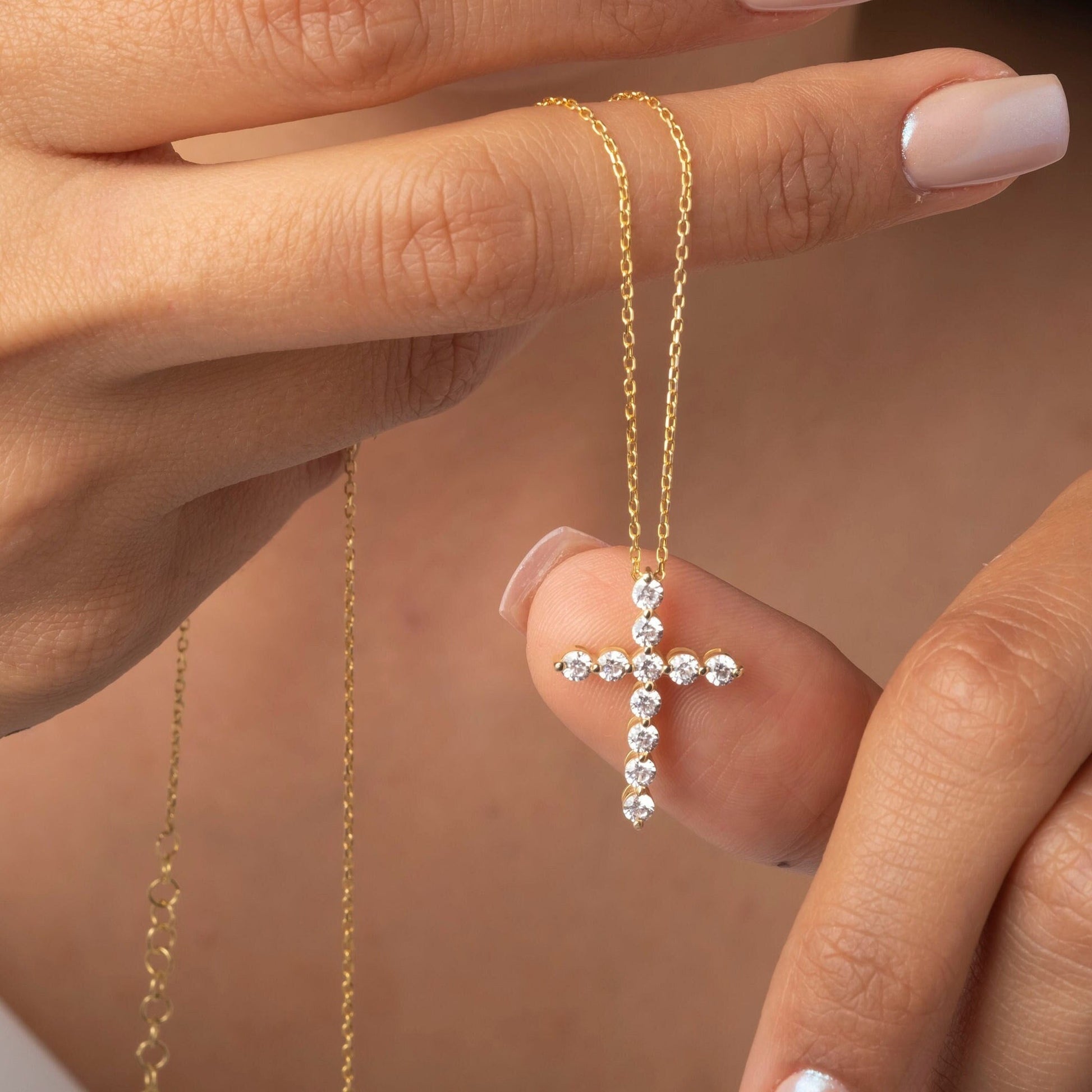 14k Gold Diamond Cross Necklace / 1 CT Floating Diamond Cross Necklace / Moissanite Lab Diamond / Fine jewelry / Unisex gift