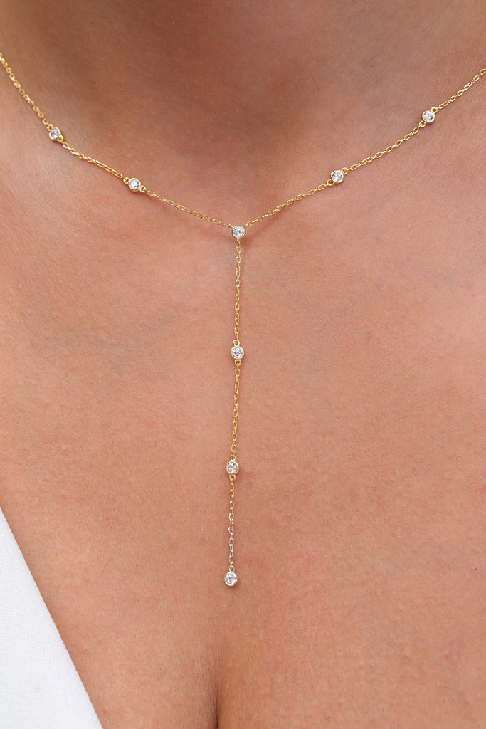Diamond Lariat Necklace / 14k Gold and Diamond Lariat Necklace / Dainty Lariat Necklace / Diamond Statement Necklace / Bridal Gift /