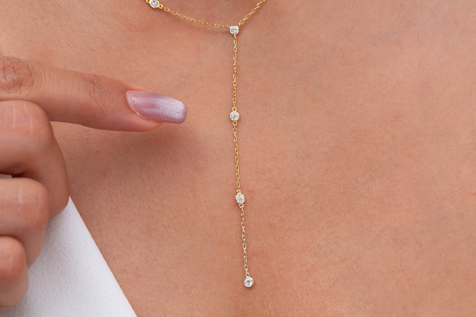 Diamond Lariat Necklace / 14k Gold and Diamond Lariat Necklace / Dainty Lariat Necklace / Diamond Statement Necklace / Bridal Gift /