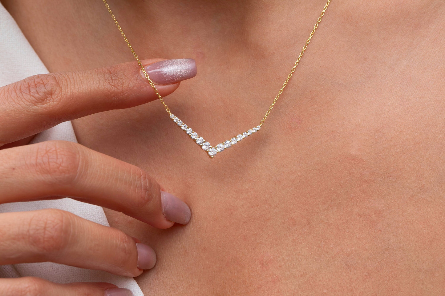 1 CT Diamond Chevron Necklace / 14k Gold Diamond V Necklace / Diamond Statement Necklace / Diamond Holiday Gift
