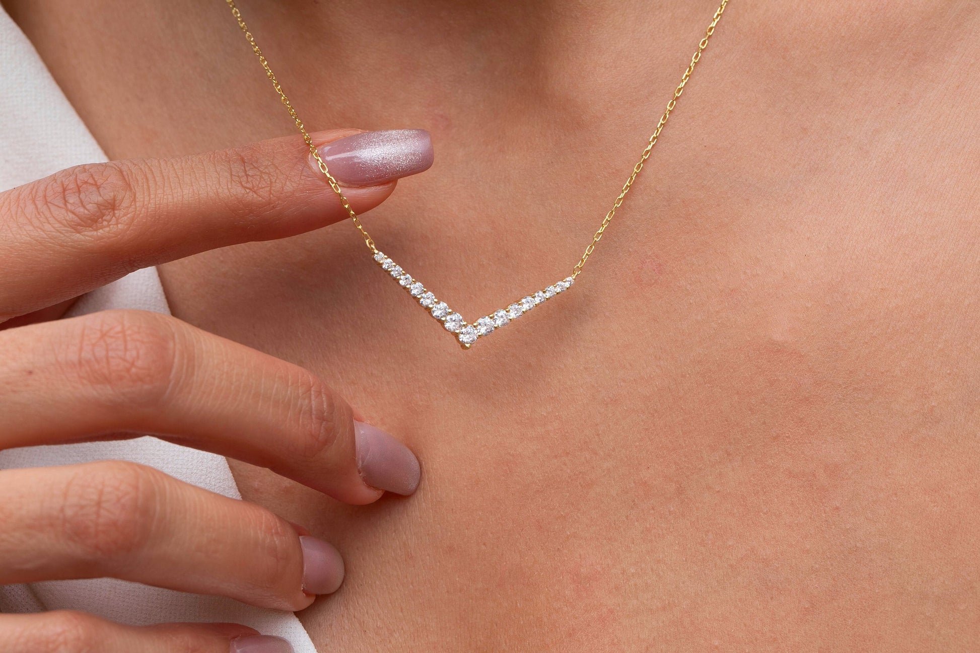 1 CT Diamond Chevron Necklace / 14k Gold Diamond V Necklace / Diamond Statement Necklace / Diamond Holiday Gift
