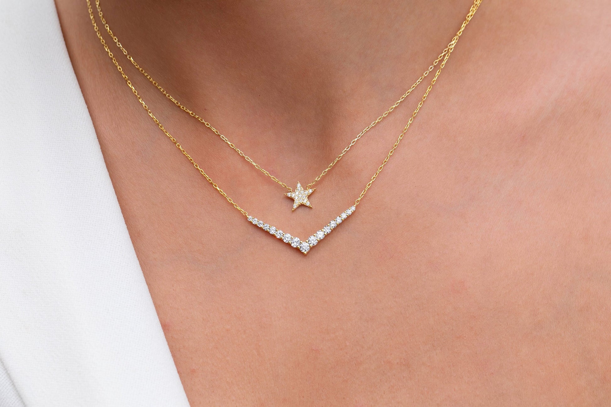1 CT Diamond Chevron Necklace / 14k Gold Diamond V Necklace / Diamond Statement Necklace / Diamond Holiday Gift