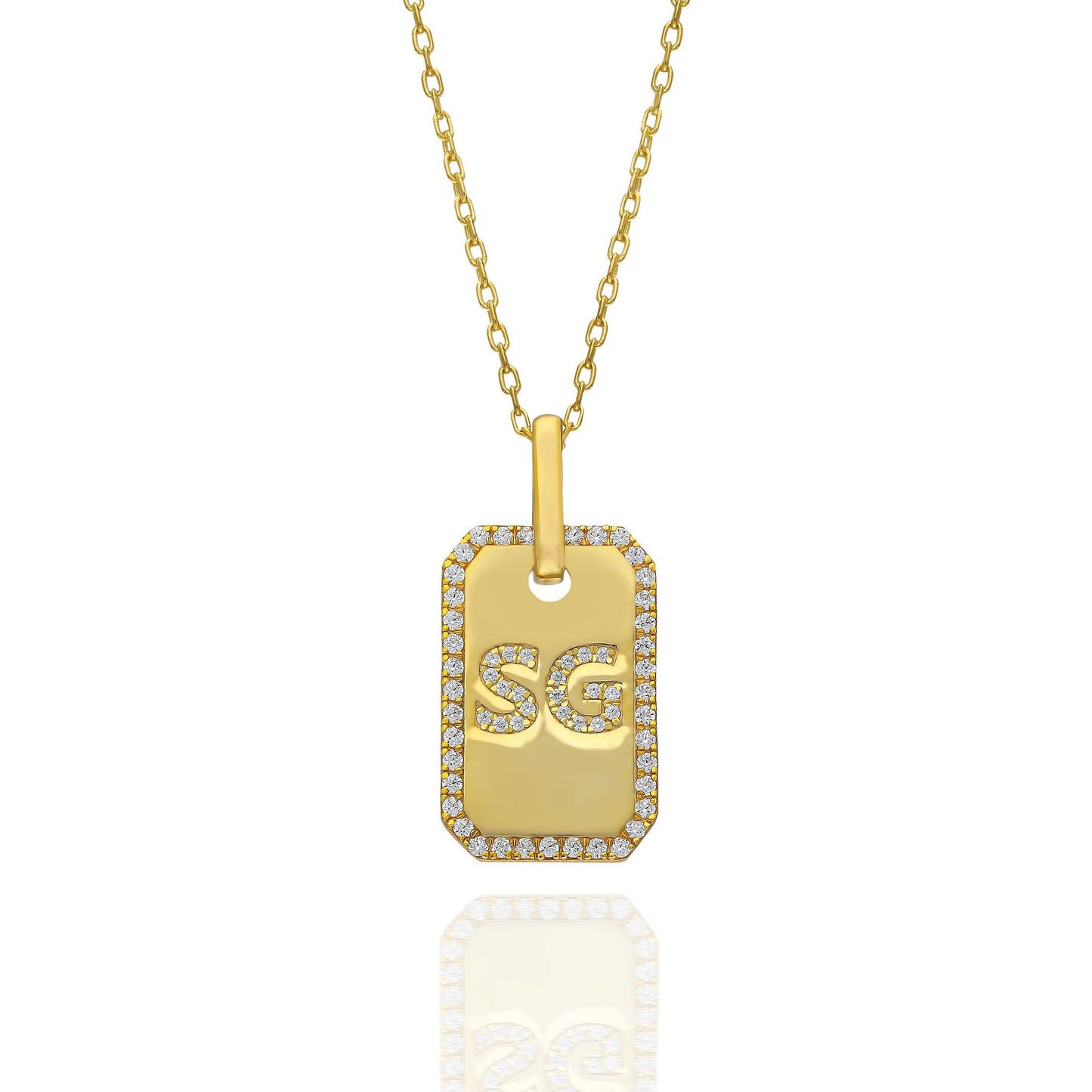 Diamond Initial Dog Tag Necklace / 14k Gold Diamond Dog Tag Necklace / Diamond Initial Necklace / Diamond Birthday Gift Idea