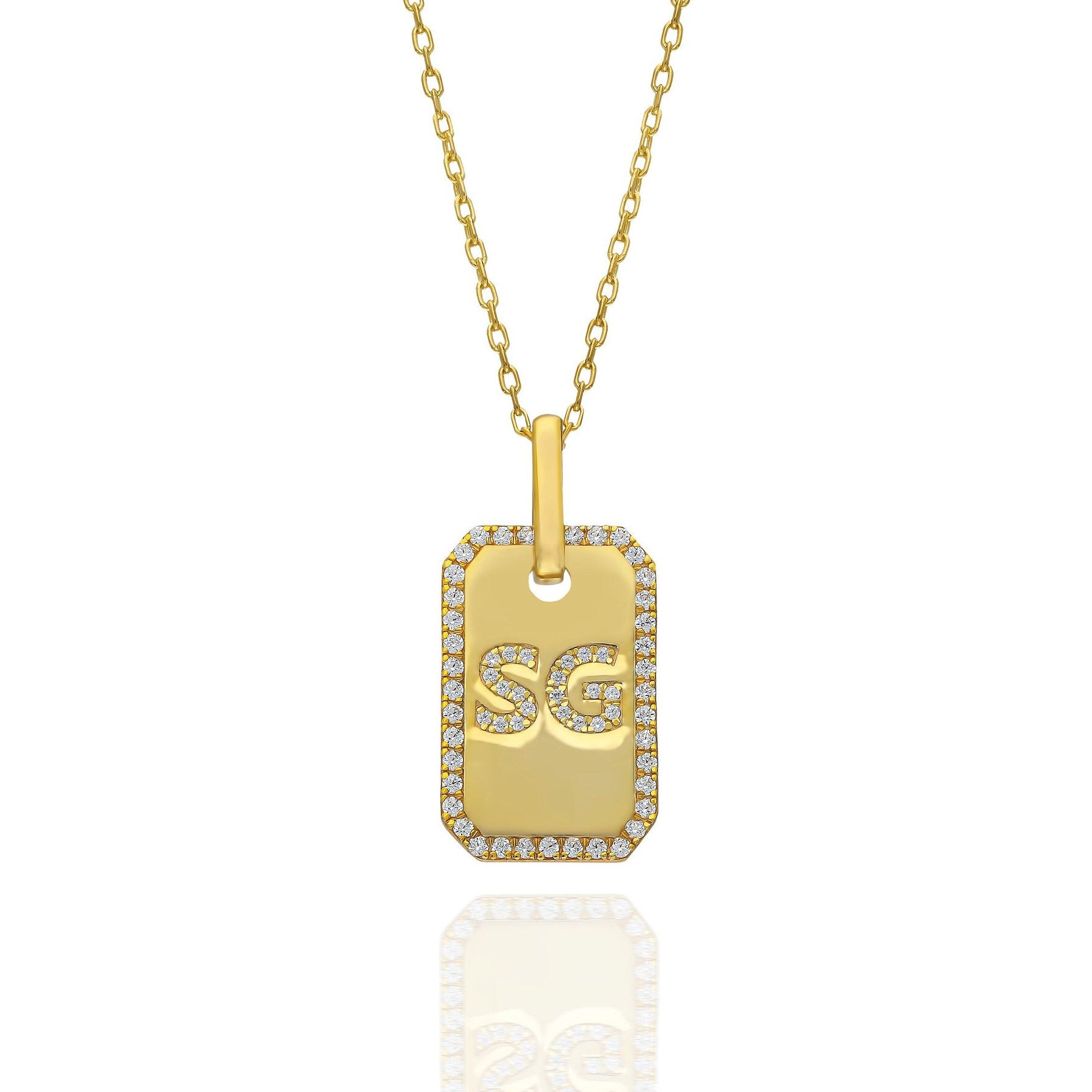 Diamond Initial Dog Tag Necklace / 14k Gold Diamond Dog Tag Necklace / Diamond Initial Necklace / Diamond Birthday Gift Idea