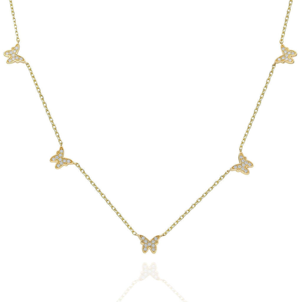 Diamond Butterfly Station Necklace / 14k Gold Butterfly Station Necklace / Dainty Charm Necklace / Minimalistic Station Necklace