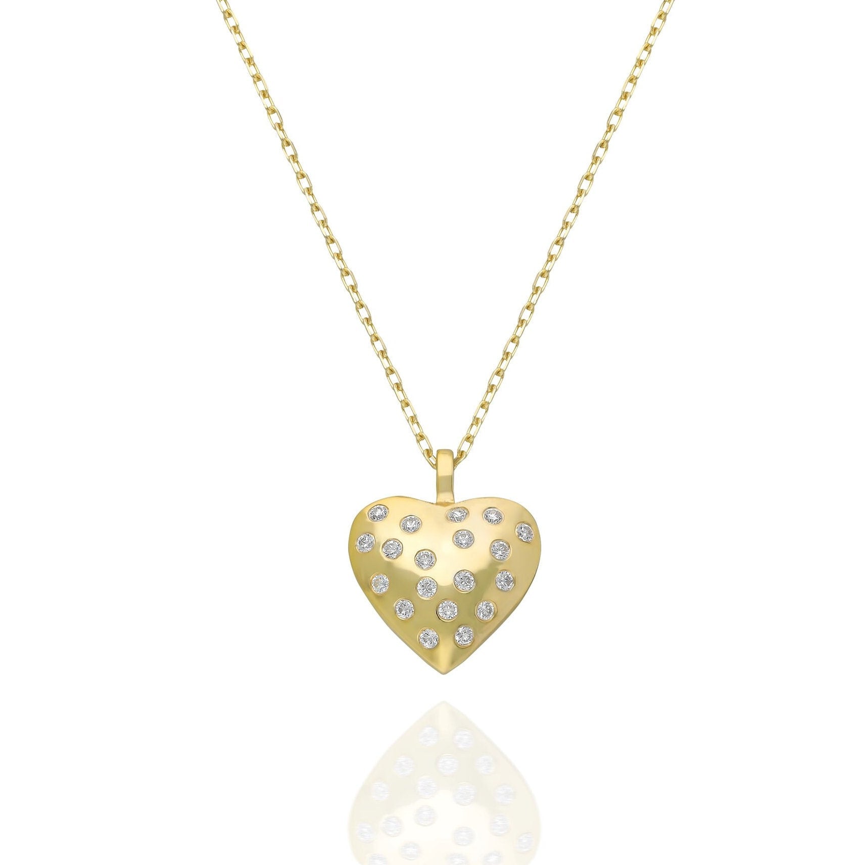 Diamond Heart Necklace / 14k Gold Puffy Heart Necklace / Dainty Heart Necklace Birthday Gift / Graduation Gift / Anniversary Gift