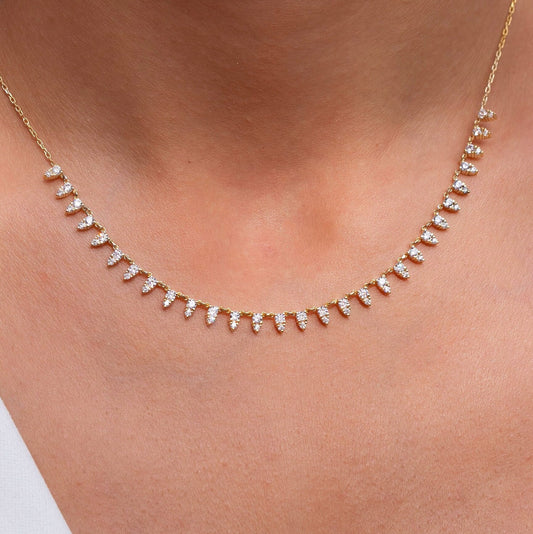 Diamond Segment Necklace / 14k Gold and Diamond Spike Choker Necklace / Statement Necklace / Minimalistic Station Necklace