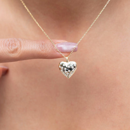 Diamond Heart Necklace / 14k Gold Puffy Heart Necklace / Dainty Heart Necklace Birthday Gift / Graduation Gift / Anniversary Gift