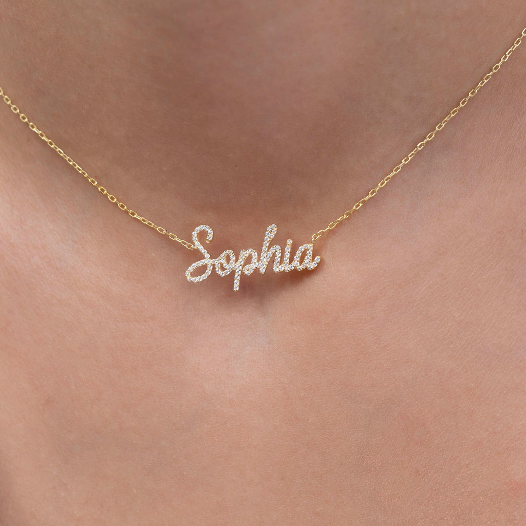 Diamond Name Necklace / 14k Personalized Diamond Name Necklace / Personalized Diamond Letter Necklace / 10 Font options / Diamond Gift Ideas