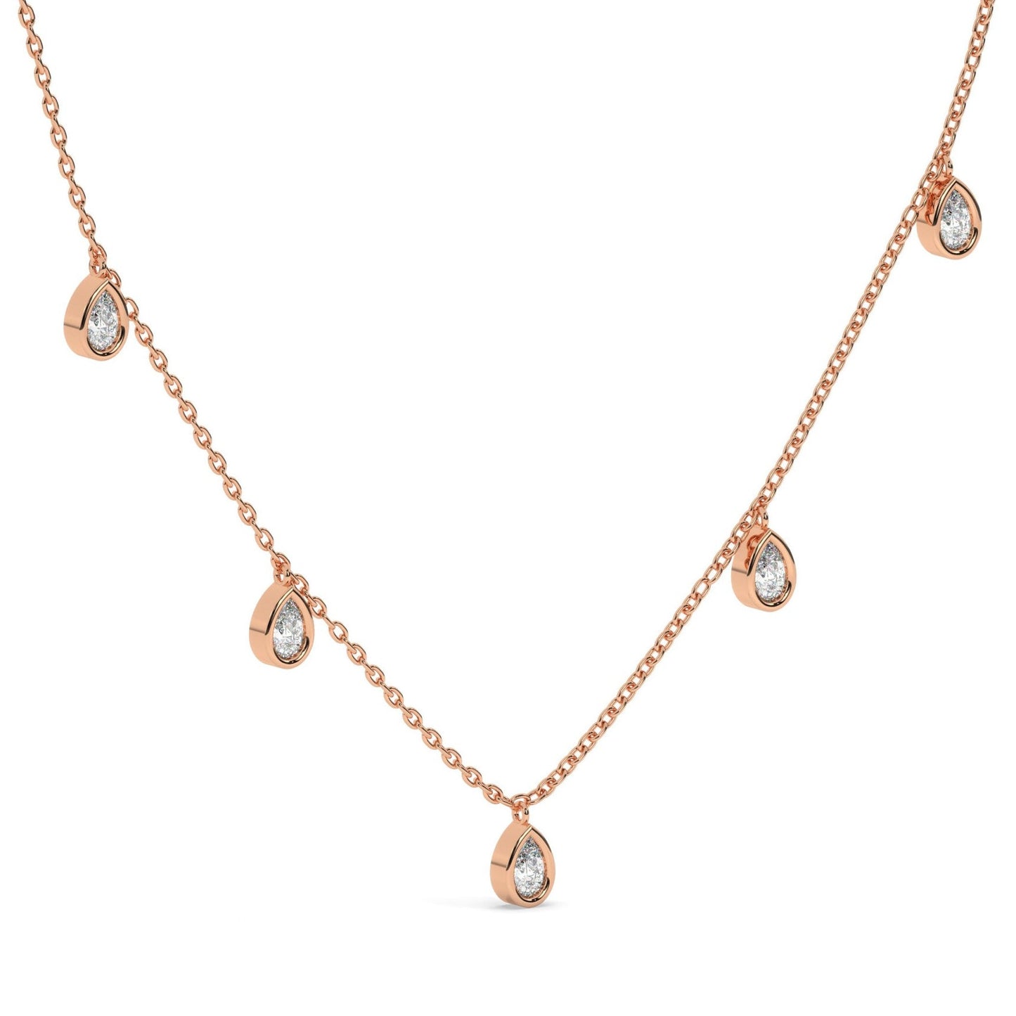 Diamond Tear Drop Station Necklace / 14k Gold Pear Shape Diamond Station Necklace / Dainty Charm Necklace / Minimalistic Station Necklace