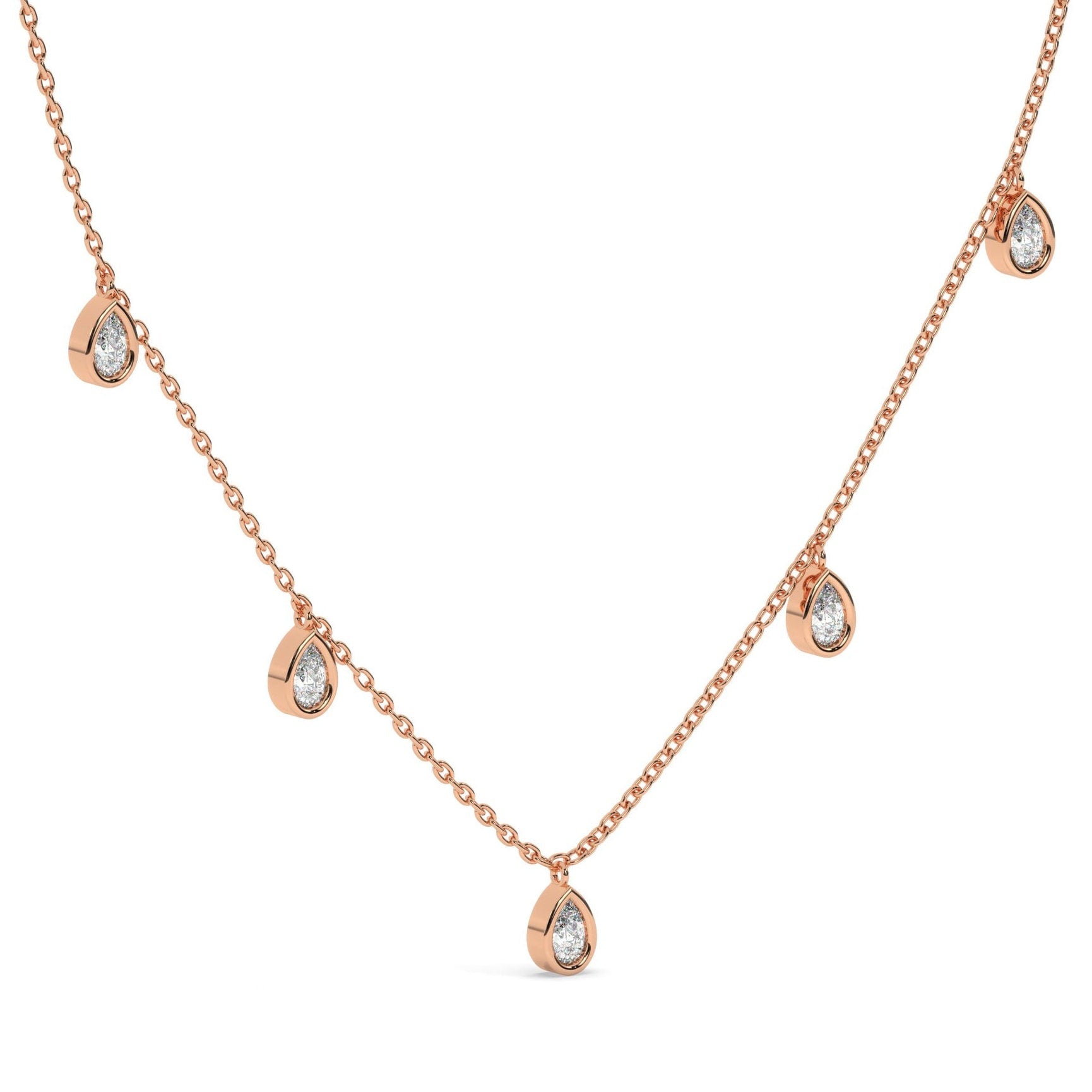 Diamond Tear Drop Station Necklace / 14k Gold Pear Shape Diamond Station Necklace / Dainty Charm Necklace / Minimalistic Station Necklace