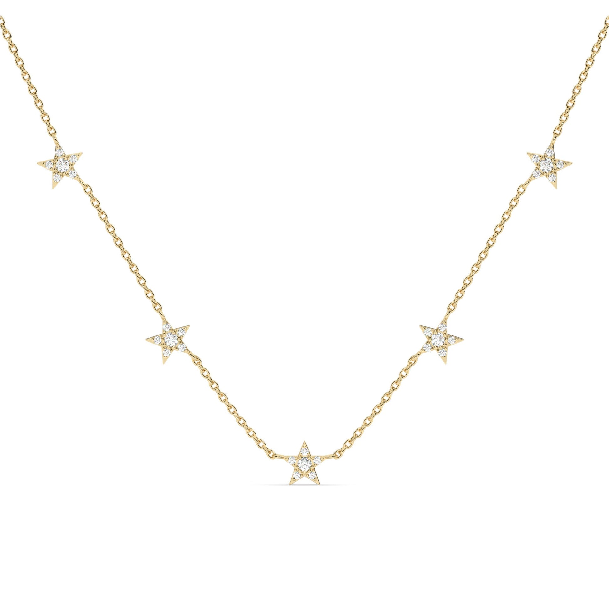 Diamond Star Station Necklace / 14k Gold Star Station Necklace / Dainty Charm Necklace / Minimalistic Station Necklace