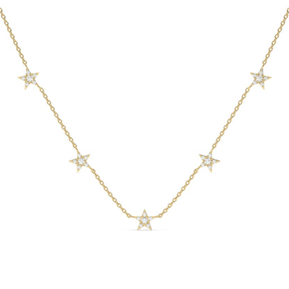 Diamond Star Station Necklace / 14k Gold Star Station Necklace / Dainty Charm Necklace / Minimalistic Station Necklace