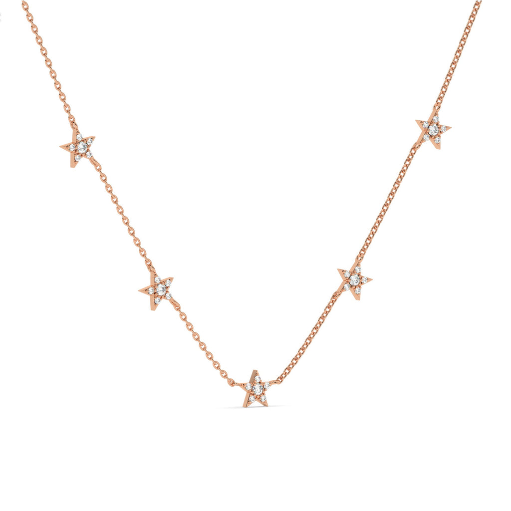 Diamond Star Station Necklace / 14k Gold Star Station Necklace / Dainty Charm Necklace / Minimalistic Station Necklace