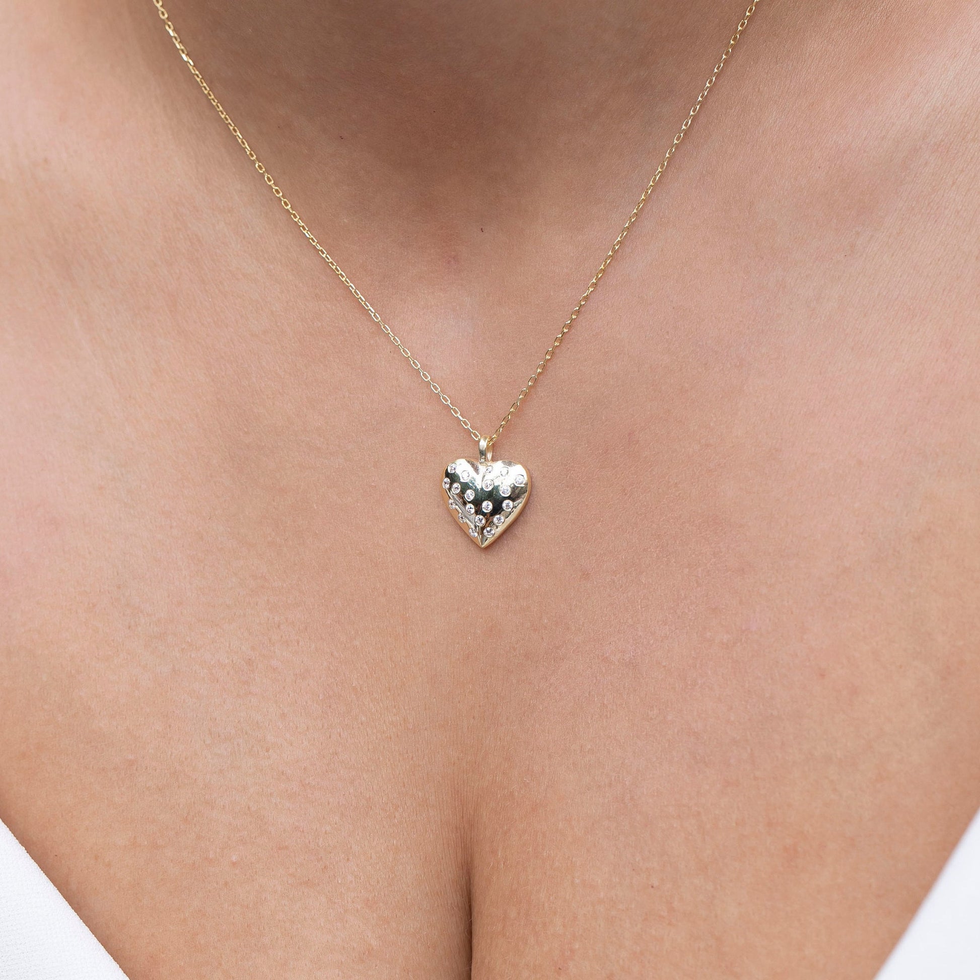 Diamond Heart Necklace / 14k Gold Puffy Heart Necklace / Dainty Heart Necklace Birthday Gift / Graduation Gift / Anniversary Gift