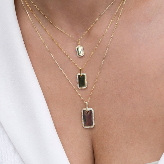 Diamond Dog tag Necklace / 14k Gold Diamond Border Dog Tag Necklace / Engravable Dog Tag Necklace / Graduation Gift / Anniversary Gift