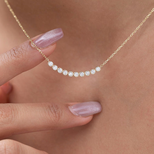 Diamond Curved Bar Necklace / Minimalist Curved Bar Necklace / Half Carat 14K Gold and Diamond Dainty Bar Necklace / Diamond Birthday Gift