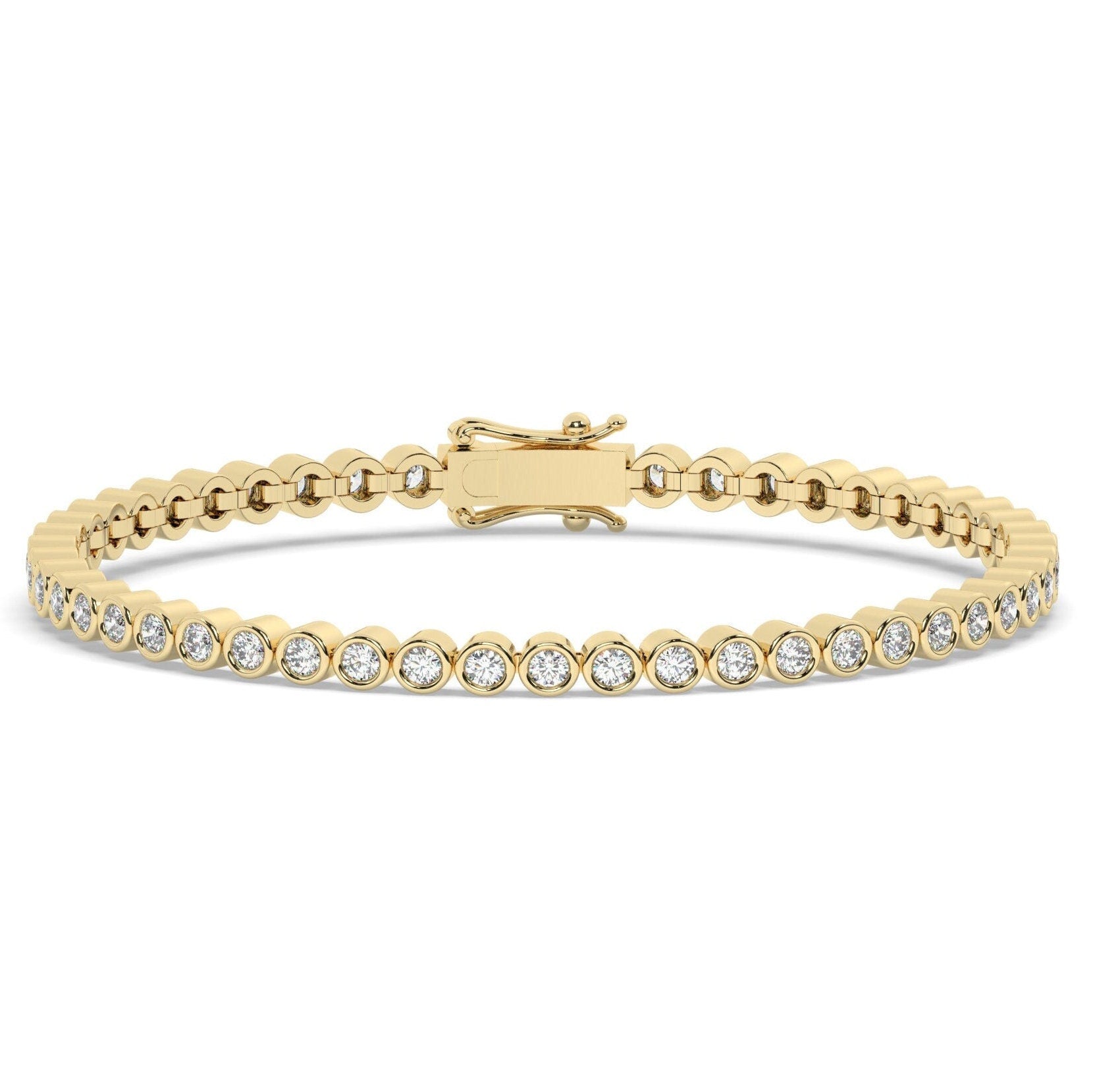 Bezel Set Diamond Tennis Bracelet / 14k Gold Diamond Tennis Bracelet / Jewelry Gift for Her / Classic Tennis Bracelet