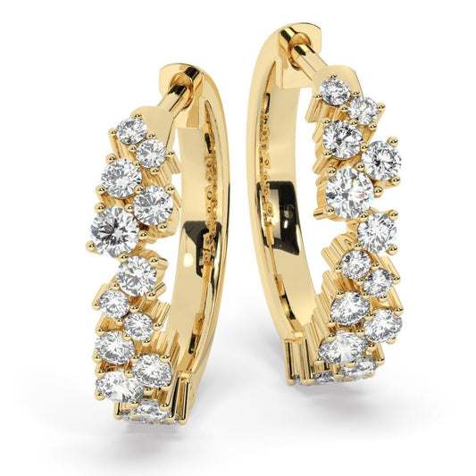 Diamond Cluster Hoop Earrings / 14k Gold and Diamond Huggie Earrings / Dainty Diamond Huggies / Unique Diamond Huggies