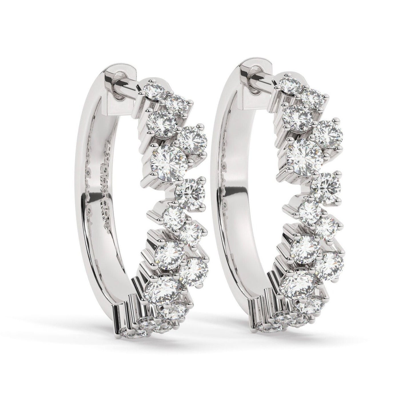 Diamond Cluster Hoop Earrings / 14k Gold and Diamond Huggie Earrings / Dainty Diamond Huggies / Unique Diamond Huggies