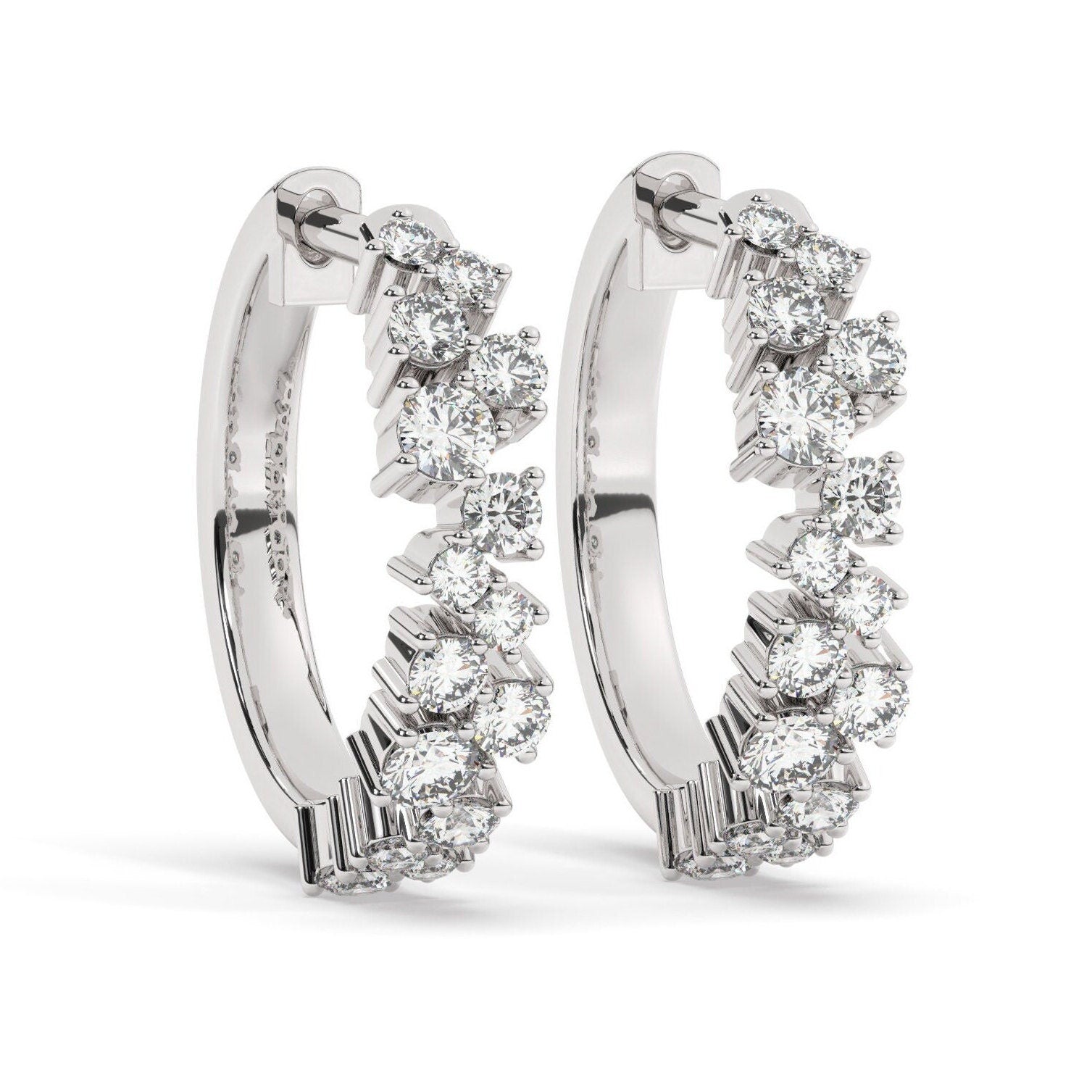 Diamond Cluster Hoop Earrings / 14k Gold and Diamond Huggie Earrings / Dainty Diamond Huggies / Unique Diamond Huggies