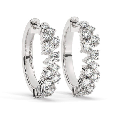 Diamond Cluster Hoop Earrings / 14k Gold and Diamond Huggie Earrings / Dainty Diamond Huggies / Unique Diamond Huggies