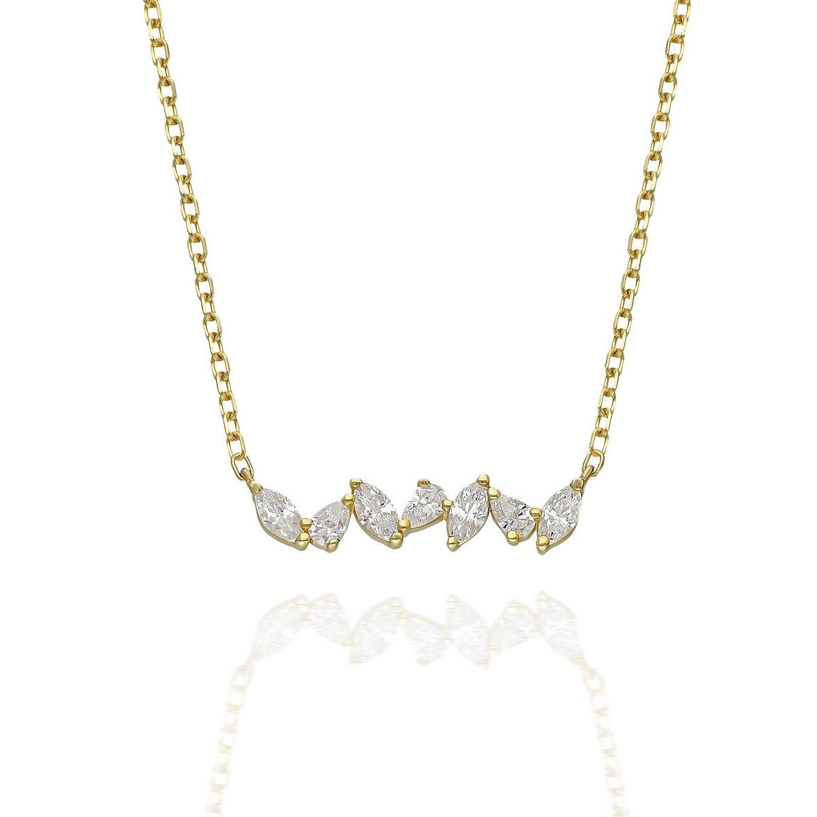 Diamond Bar Necklace / 14k Gold Alternating Marquise and Pear Shape Diamond Bar Necklace / Dainty Diamond Necklace